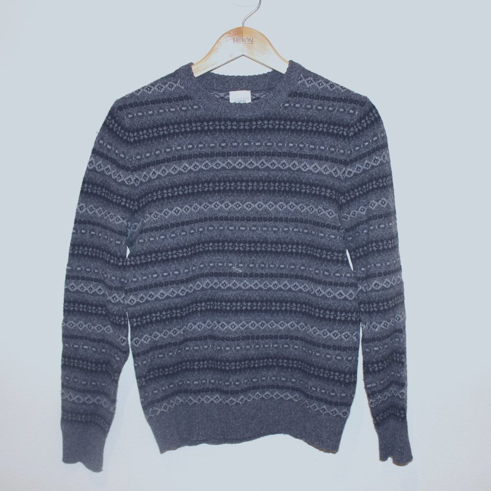 Lands End Canvas Fair Isle Sweater Black/Grey Size Small Cotton/Wool